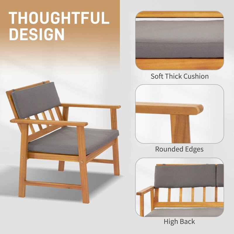 4 Piece Outdoor Patio Conversation Set with Soft Cushions and Coffee Table