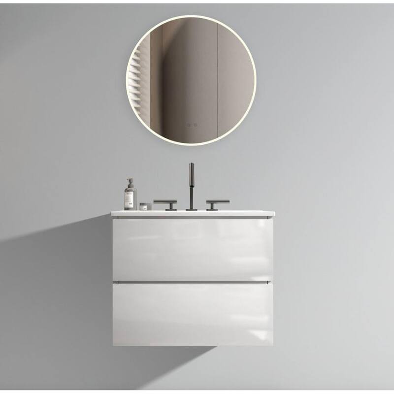 36-Inch Wall Mount Bathroom Vanity in Space Grey with Ceramic Sink, Large Storage - 24in L Ceramic+MDF - 24in L White+without Drain