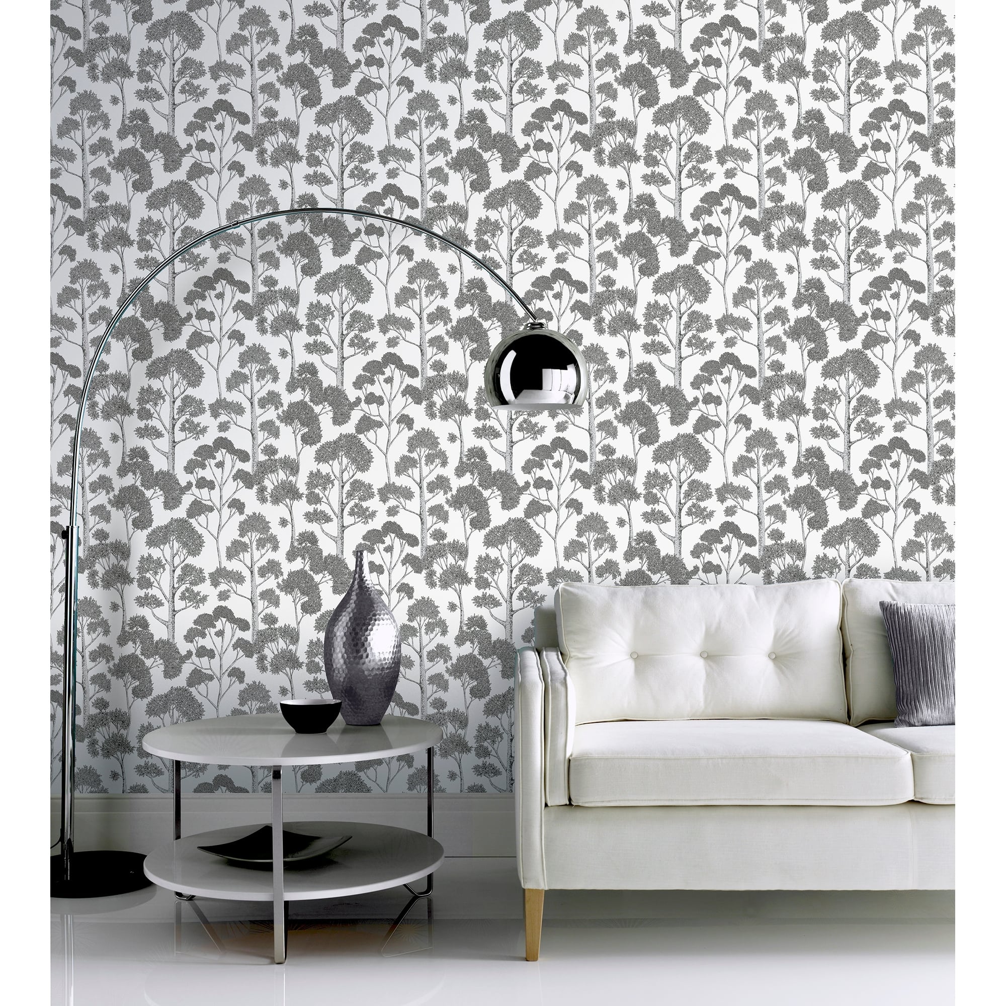 33.5 Sq. ft. Metallic Tree Silver Peel and Stick Wallpaper On Sale