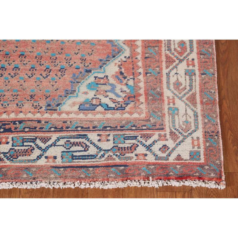 Hand Knotted Oriental 100% Wool Carpet Traditional Geometric Oranges & Rust Botemir Runner Rug - 9' 6'' X 3' 4''