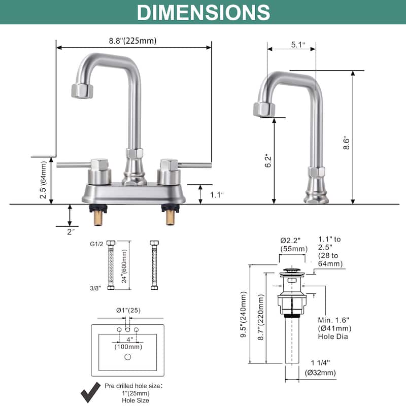 WOWOW 4 in. Centerset Double Handle High Arc Bathroom Faucet