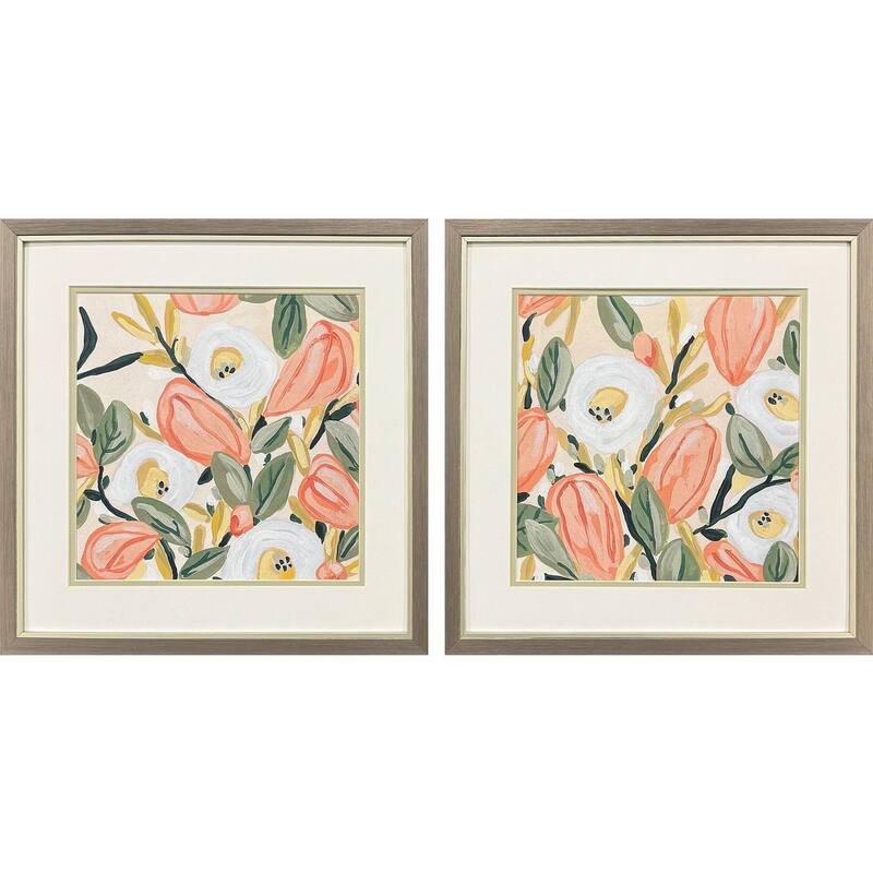 HomeRoots Set Of Two Gleeful Garden Silver Framed Wall Art
