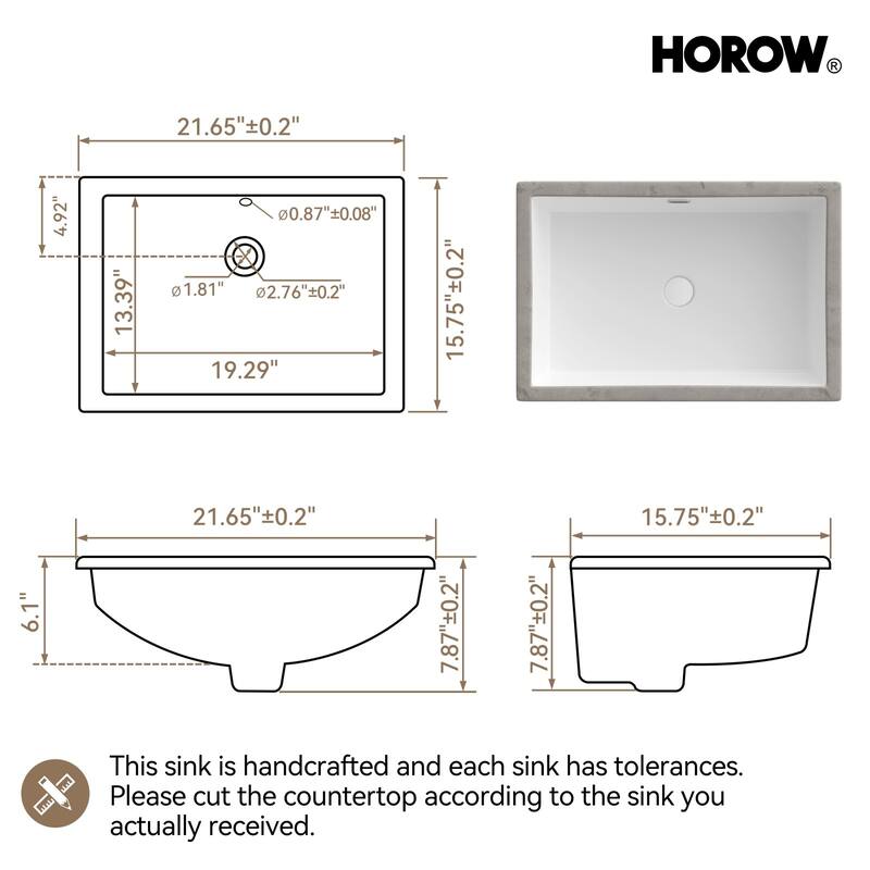 HOROW 21.6 in. Rectangular Undermount Ceramic Bathroom Sink in White with Overflow
