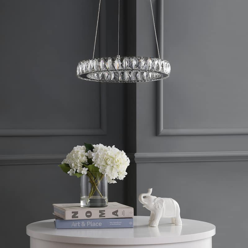 Alexia 15.7" Adjustable Integrated LED Metal/Crystal Pendant Pendant, Chrome/Clear by JONATHAN Y