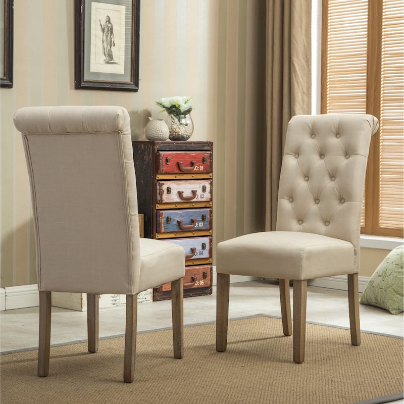 Solid Wood Tufted Parsons Dining Chair, Set Of 2