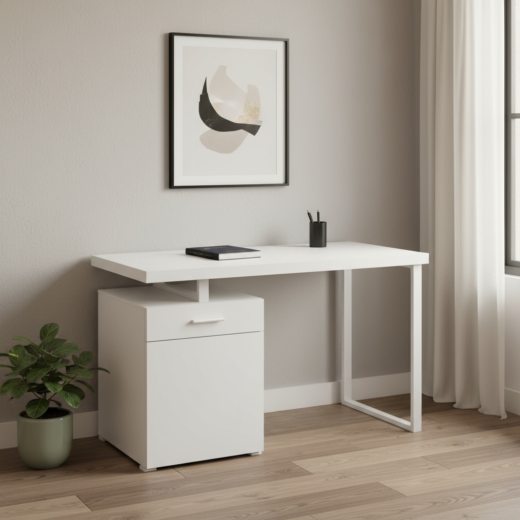 HomeRoots 47" White Wood and Metal Sled Computer Desk