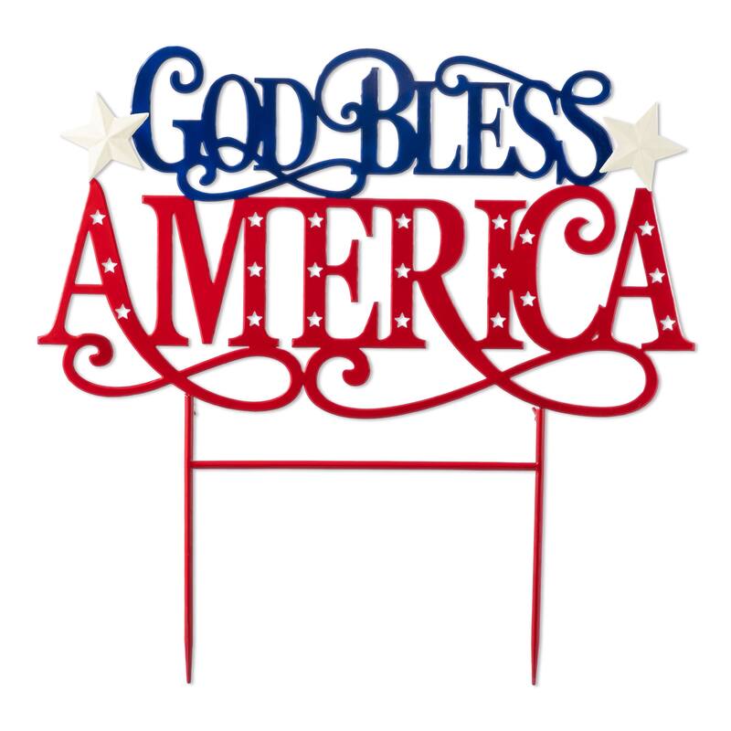 Glitzhome 23.25"H Metal Patriotic GOD BLESS AMERICA Yard Stake