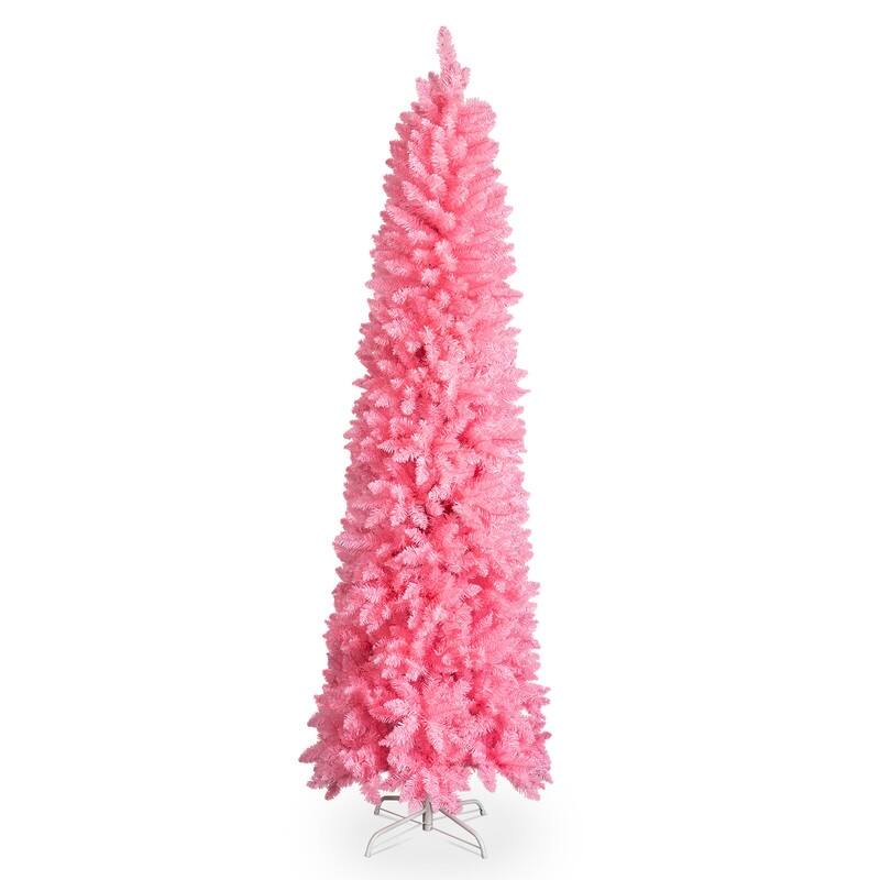 7.5 FT Pink Unlit Artificial Pencil Christmas Tree - Pink