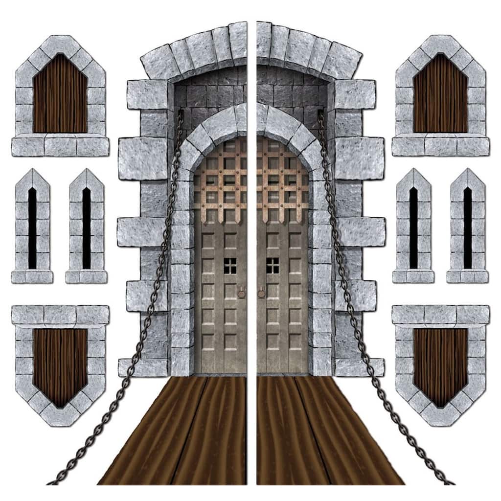 64" Gray and Brown Castle Door Window Halloween Props