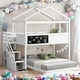 preview thumbnail 2 of 17, Artsy House Roof Shape Design Twin over Full Wood Bunk Bed with Storage Staircase and Blackboard, Solid Construction, White
