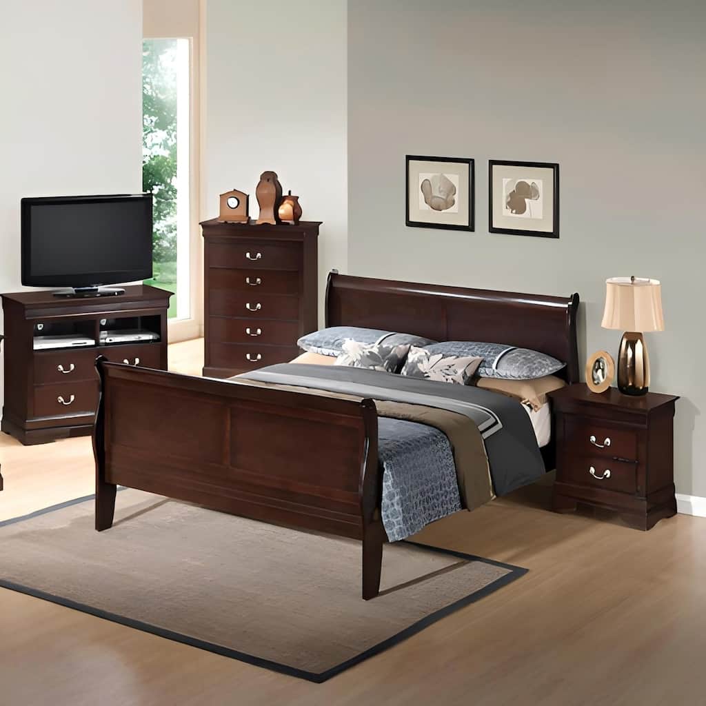 Classic Sleigh Queen Bed with Curved Trim, Available in Multiple Colors and Sizes