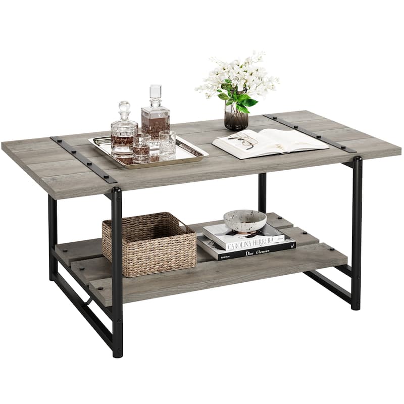 41" Large Wood Coffee Table with Storage Shelf
