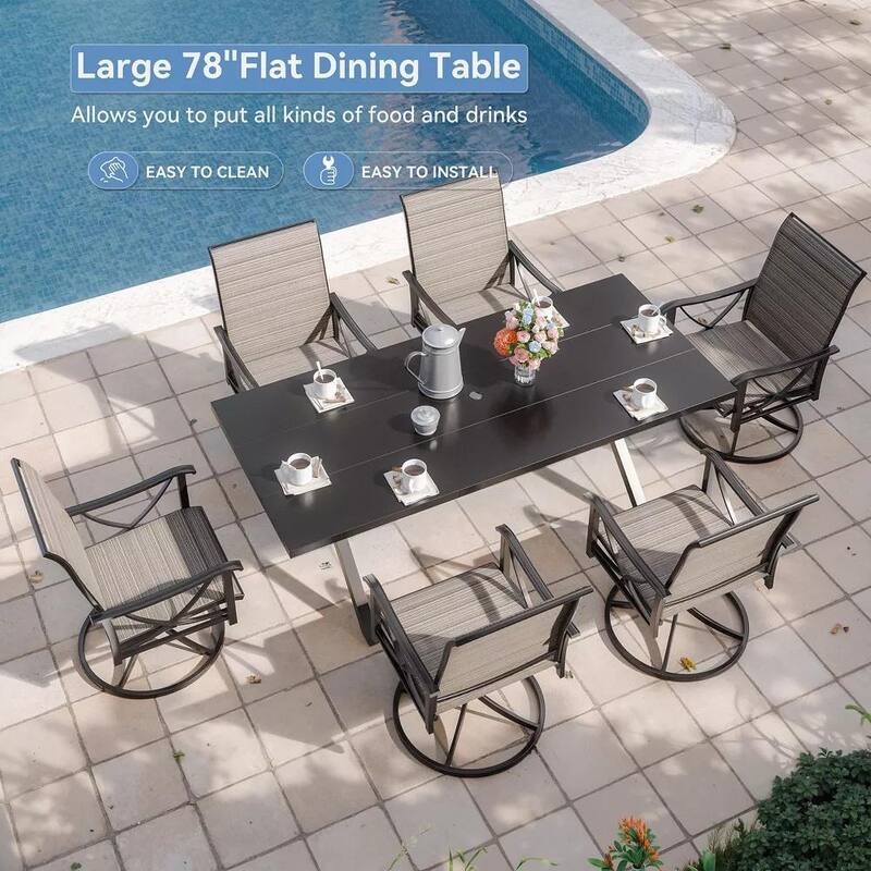 Kullavik Textilene Outdoor Dining Set, Patio Dining Set with Single Chairs, Swivel Chairs and Large Table
