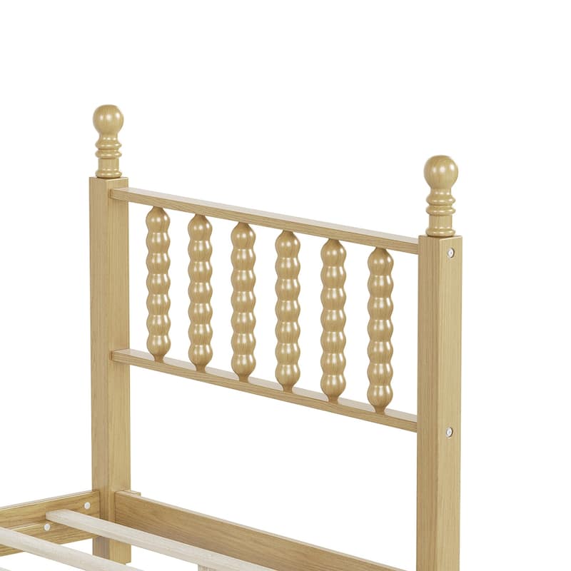 Twin/Full/Queen/King Retro Style Wood Platform Bed with Gourd Headboard and Wooden Slat Support