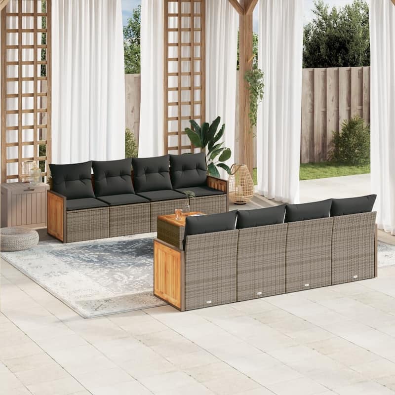 vidaXL Patio Sofa Set with Cushions Outdoor Furniture 9 Piece Poly Rattan - Grey - 21.7 x 24.4 x 27.2