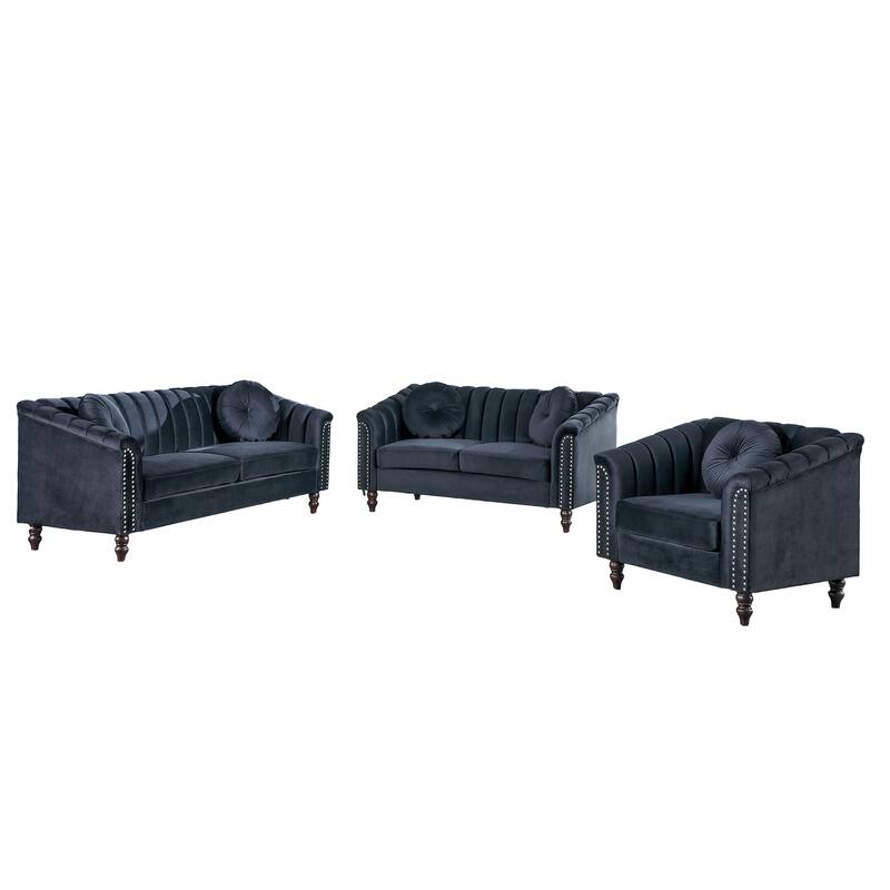Bobur Vintage Sofa Set Black Lint Sectional Sofa