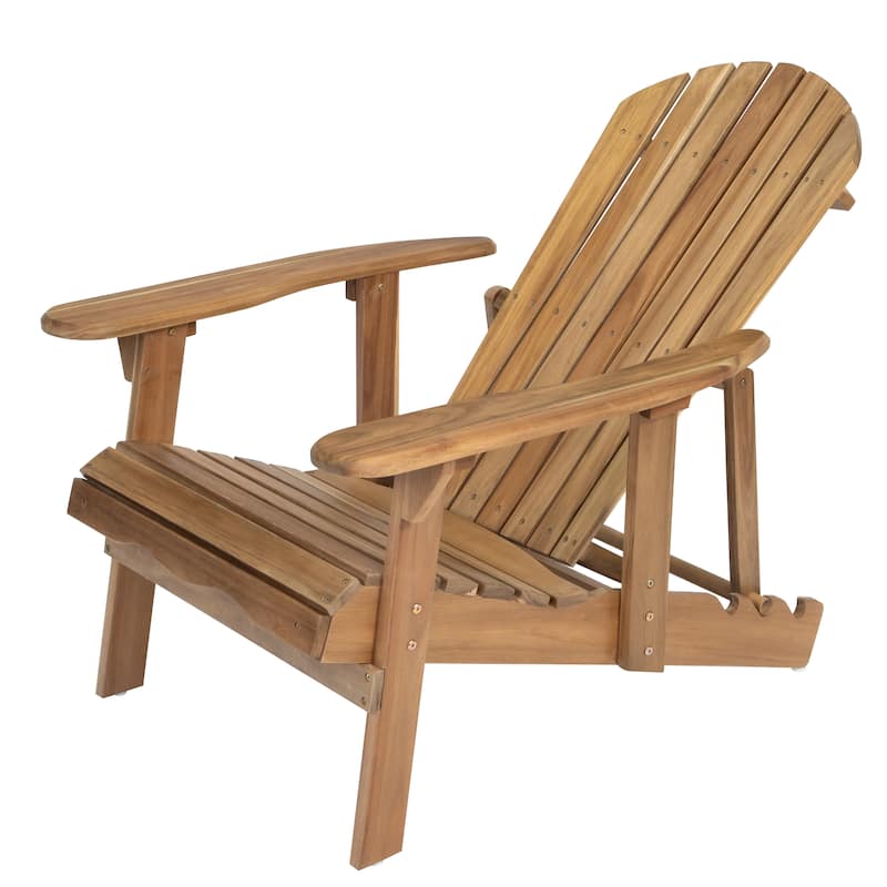 Roomfitters Foldable Adirondack Chair with Pull-Out Ottoman, Solid Wood Outdoor Recliner