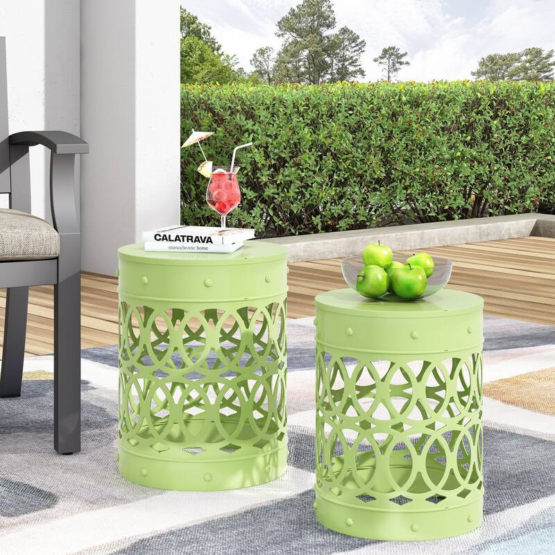 Outdoor Metal S/2 End table, No assembly is required, This comes as a set of two