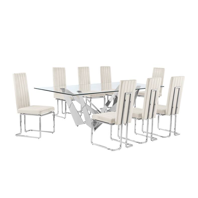 Best Quality Furniture D402/3-SC340-7 Dining Set with 94" 15mm Glass with Bevel
