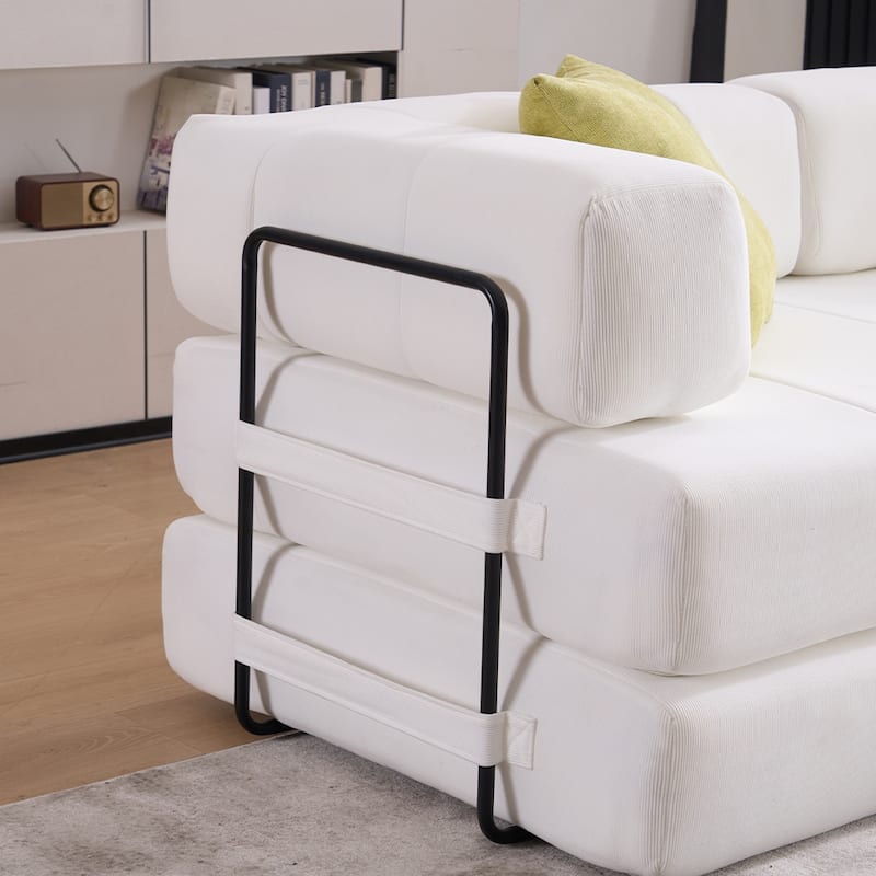78.5" Folding Sofa Bed with 2 Pillows, Convertible Foam Futon Couch, Corduroy Fold-Out Couch for Living Room, Office - White