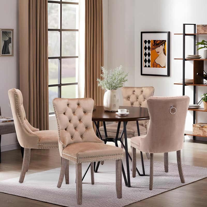 Solid Wood Velvet Upholstered Dining Chair Set of 2