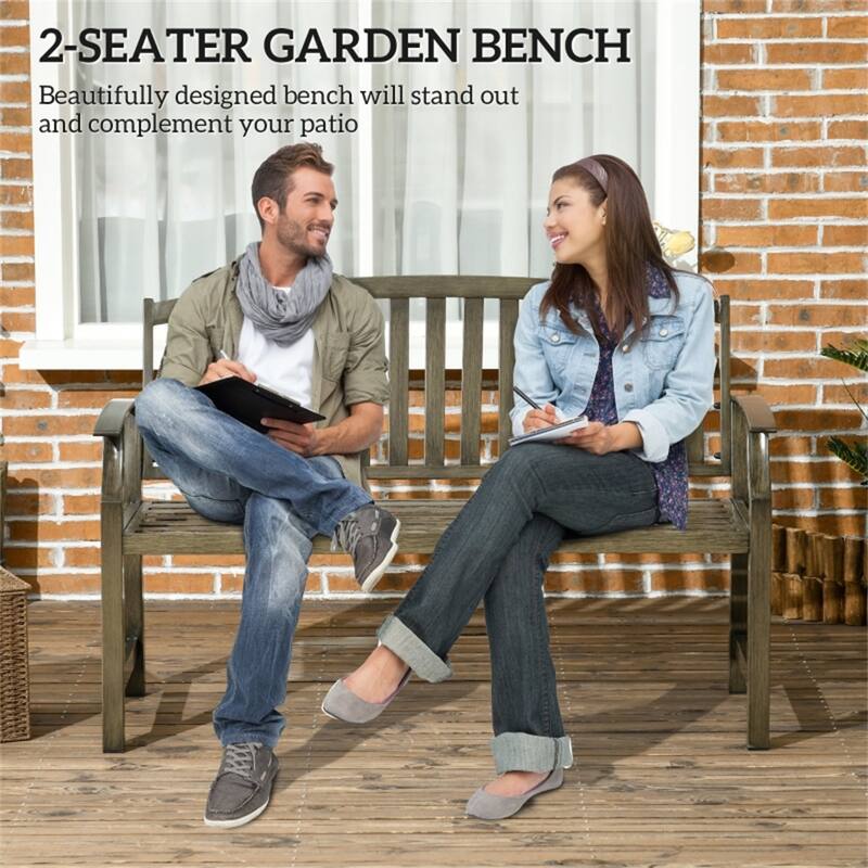Steel Outdoor Bench for Patio Garden with Slatted Seat - 50" W x 23.5" D x 33" H