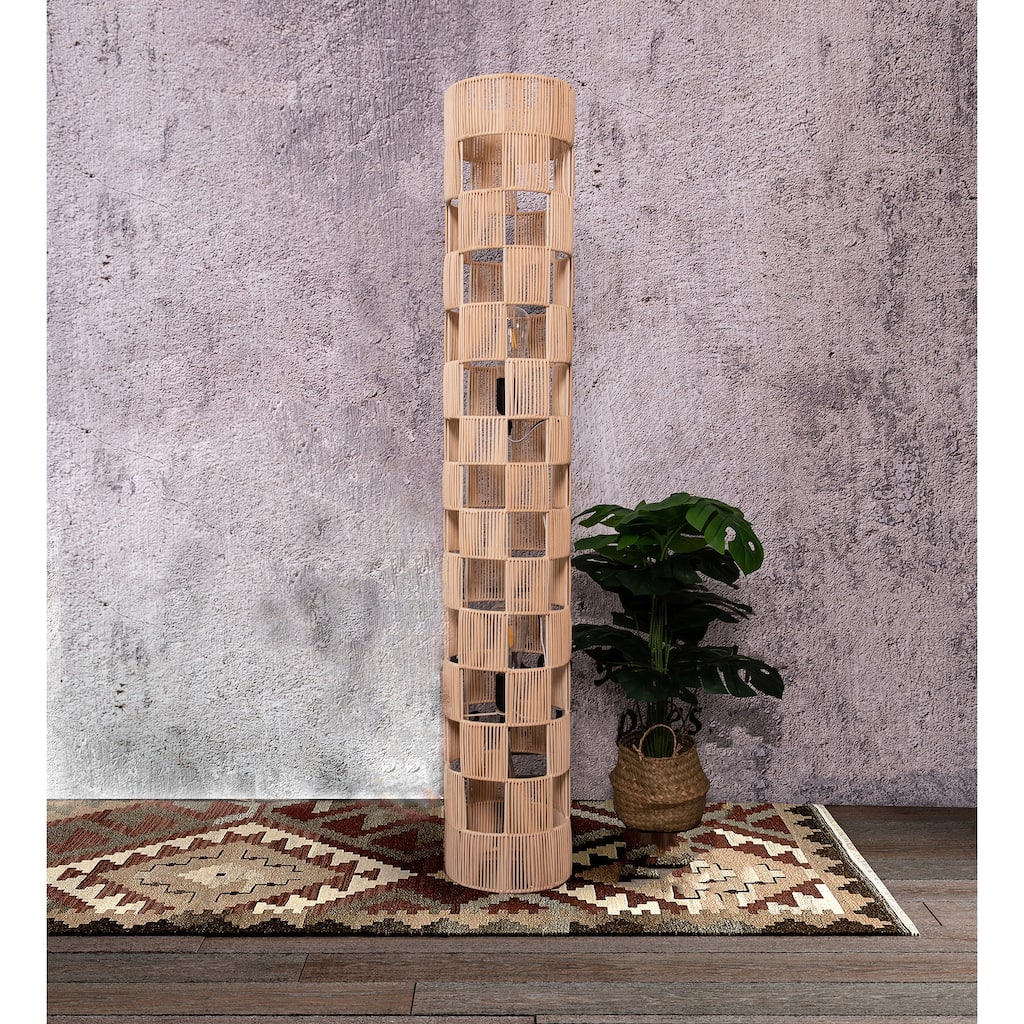 2-Lights handcrafted Natural Modern Rattan Floor Lamp - 47" Tall