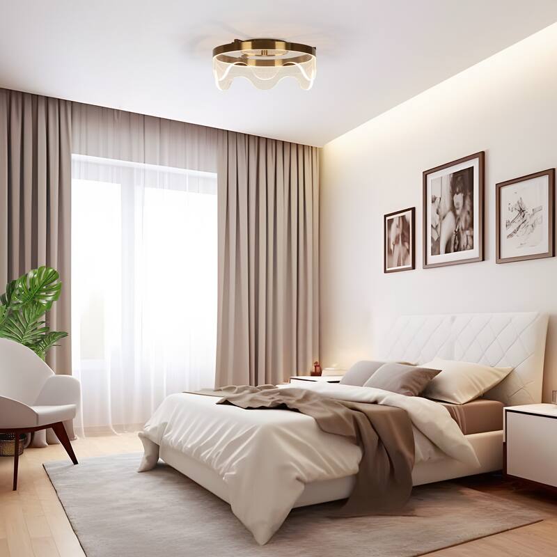 Fay Modern LED Semi-flush Mount Gold Ceiling Light Chandelier - Electroplated Gold - D 12.8" x H 5.5"