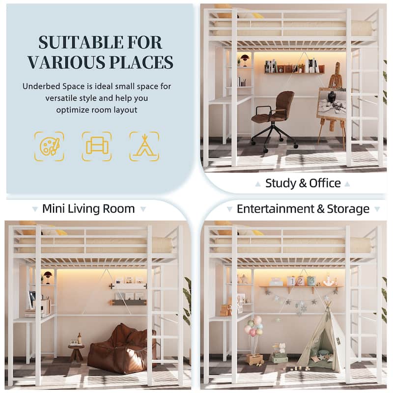 Futzca High Loft Bed Frame with Desk, Twin Size Bunk Bed