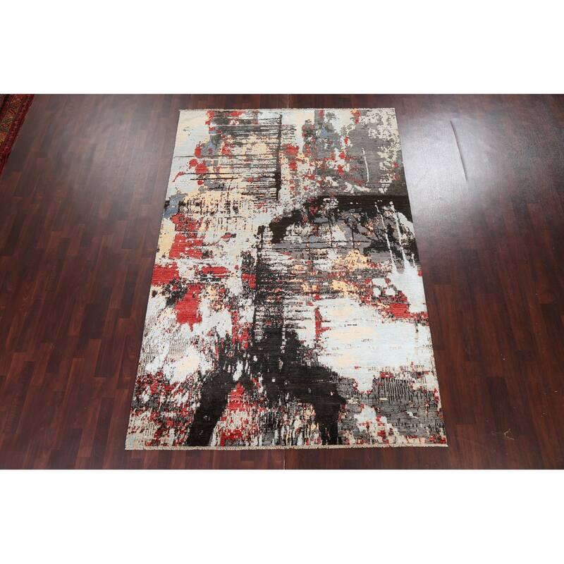 Vegetable Dye Wool/ Silk Modern Abstract Area Rug Hand-knotted Carpet - 6'6" x 9'8"