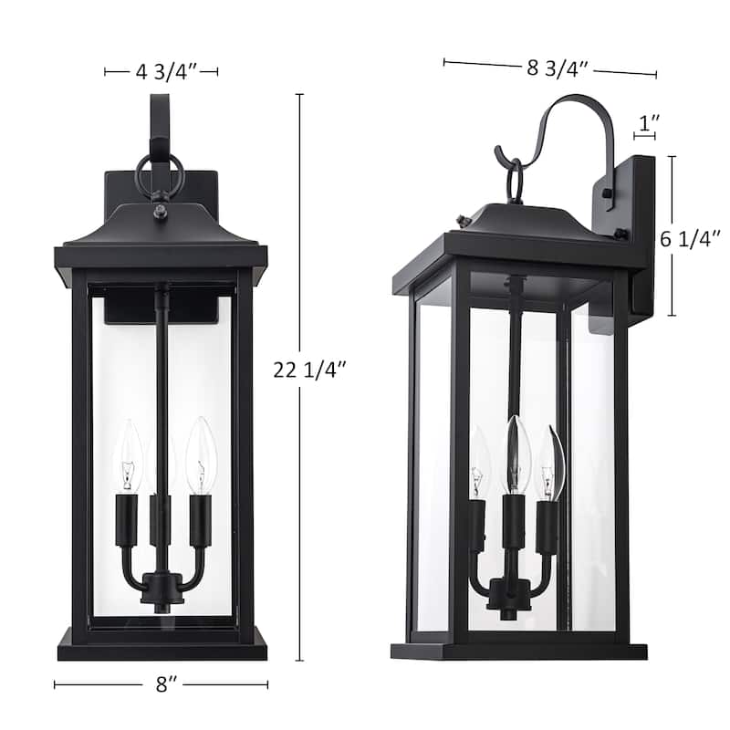 C Cattleya 22 inch Large Matte Black Dusk to Dawn Outdoor Wall Lights With Clear Tempered Glass