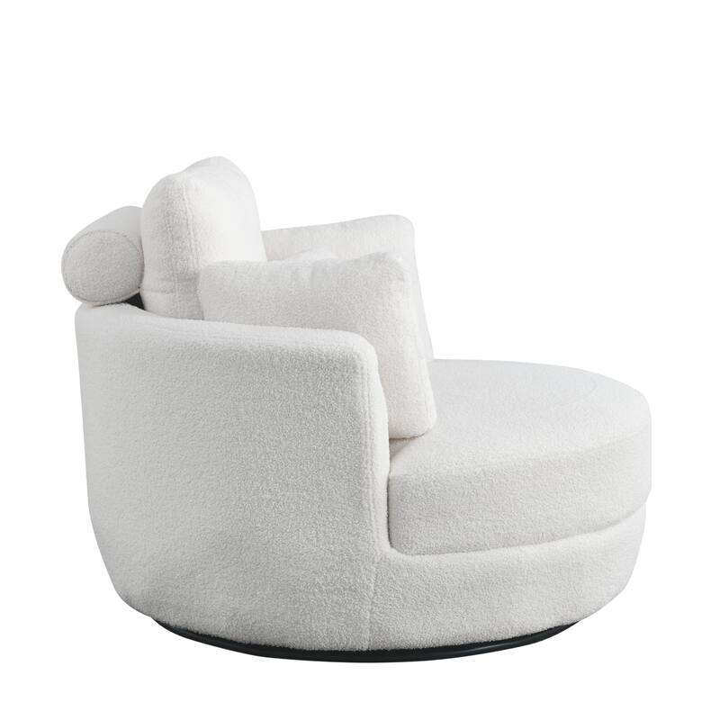 Wide Teddy Fabric Oversized Swivel Barrel Chair with Moon Storage Ottoman, 4 Pillows and 360° Rotation