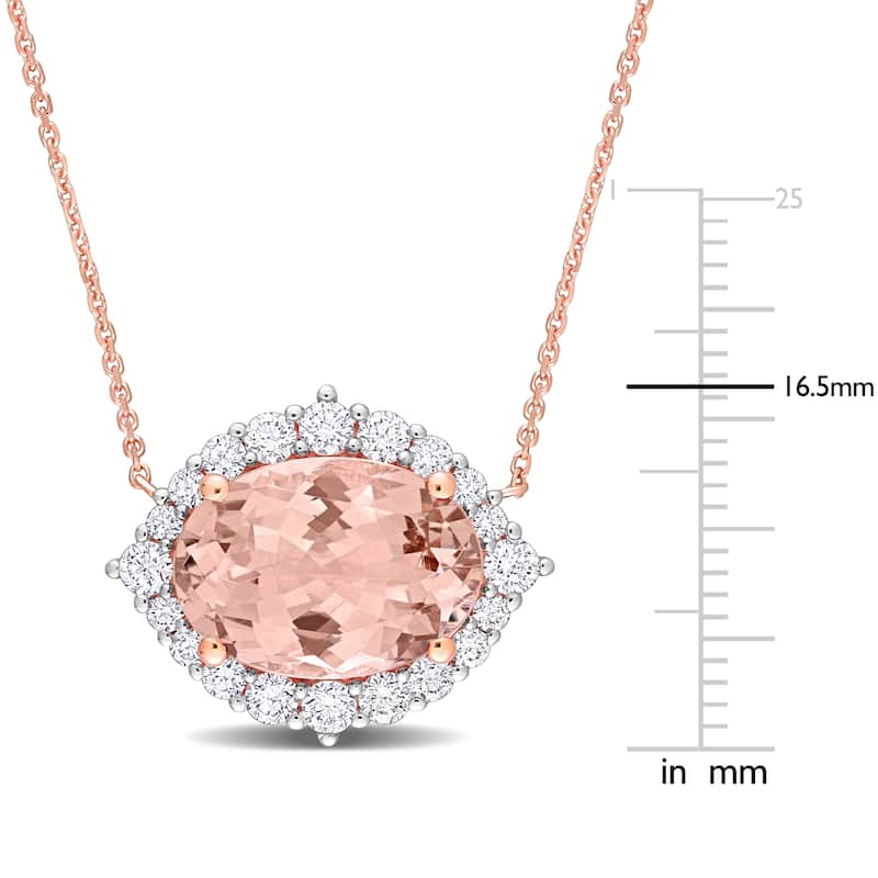 Miadora 4 7/8ct TGW Oval-Cut Morganite and 4/5ct TDW Diamond Halo Necklace in 14k Rose Gold