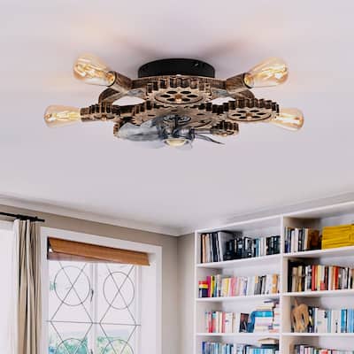 19.6" Farmhouse Ceiling Fan Light and Remote with 7 Blades, NOT Included Bulbs