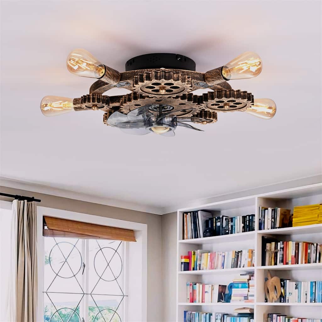 19.6" Farmhouse Ceiling Fan Light and Remote with 7 Blades, NOT Included Bulbs