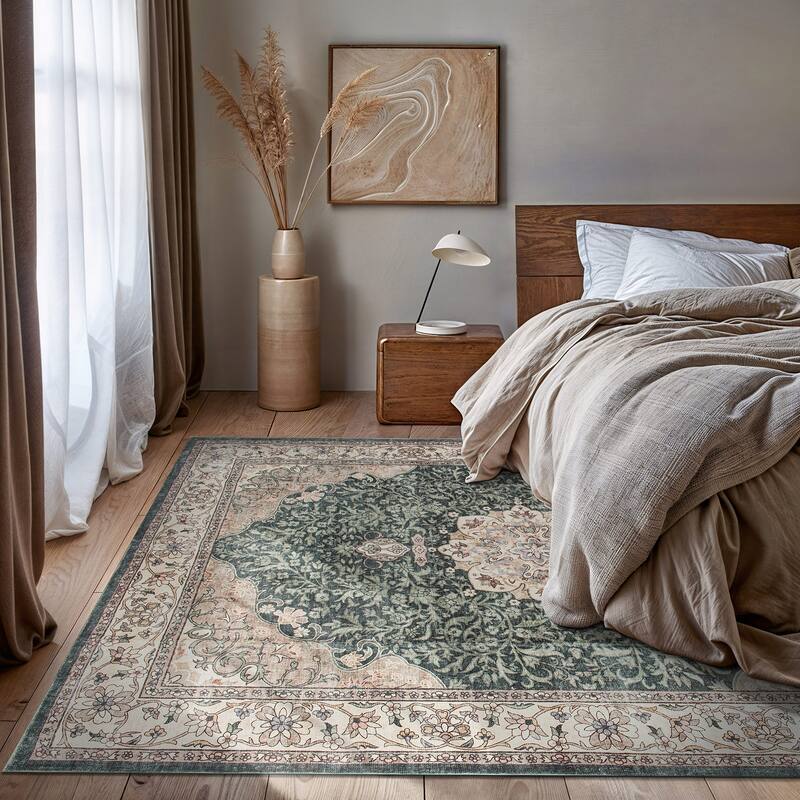 World Rug Gallery Traditional Oriental Medallion Washable Non Slip Area Rug
