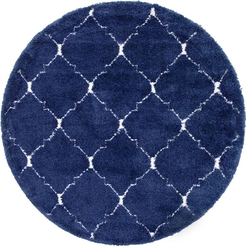 Shag Shoploni Collection Area Rug - 8' Round - Navy Blue