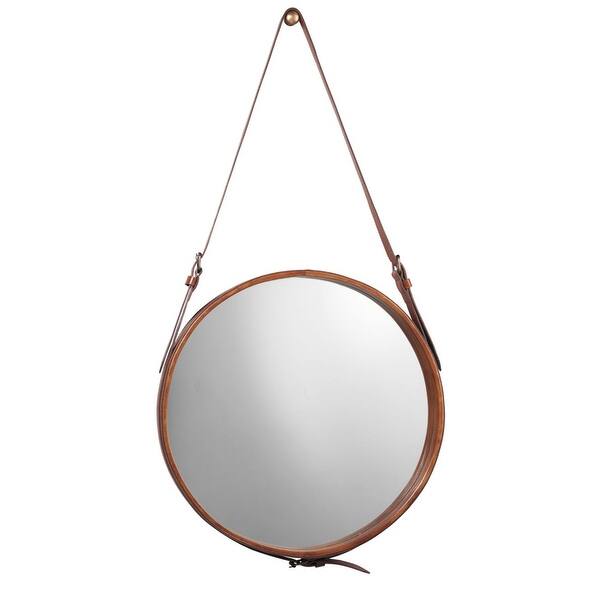 Shop Black Friday Deals On 16 Brown Leather Frame Small Round Mirror With Brown Strap Overstock 30154449
