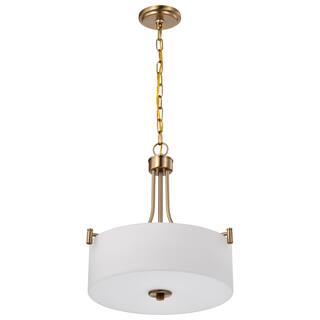Liam 3 Light Pendant Burnished Brass White Opal Glass - Burnished Brass