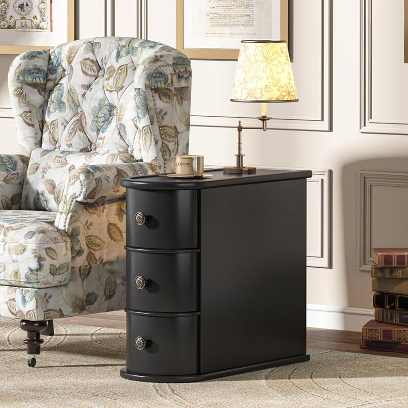 Solid Wood End Table, Two-Drawer Narrow Side Table, Fully Assembled