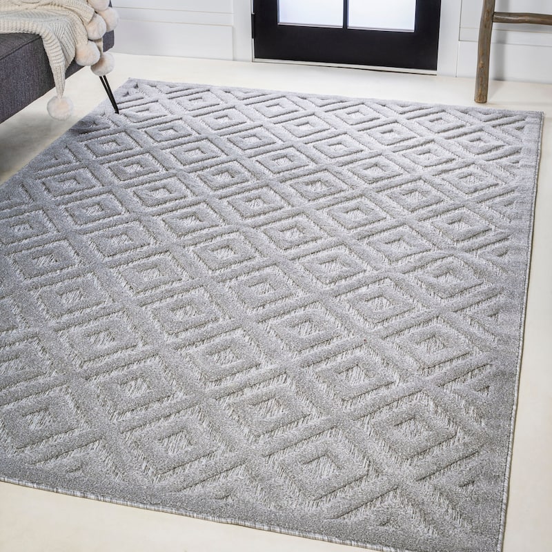 JONATHAN Y Ankara Neutral Diamond Trellis Indoor/Outdoor Area Rug