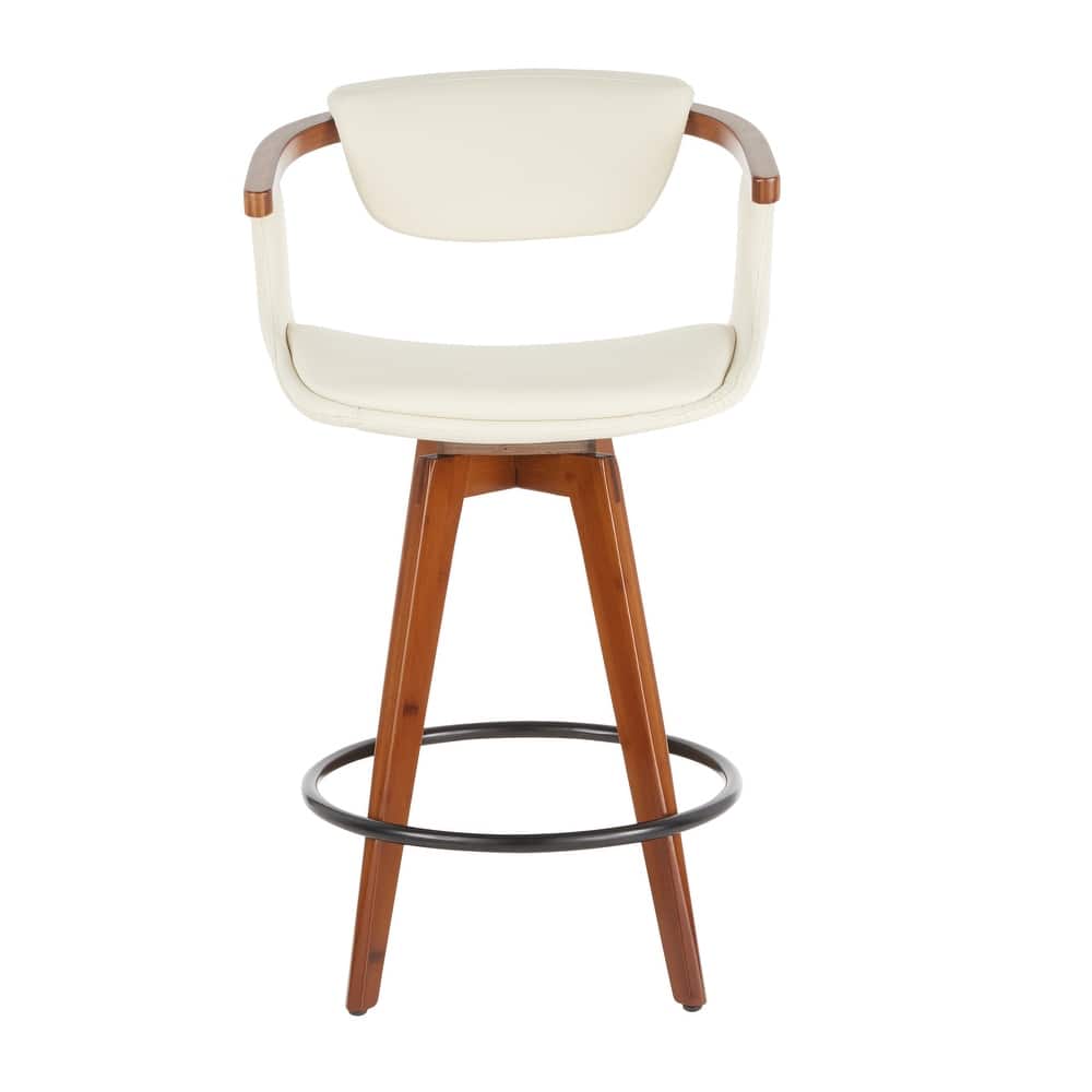 Oracle Mid-Century Modern Counter Stool in Faux Leather & Walnut Wood
