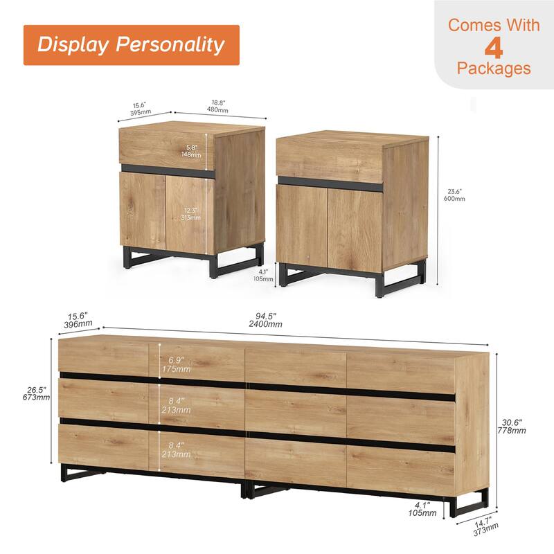 3-Piece Dresser And Nightstand Set,Dresser With 12 Drawers, 2 Nightstand for Bedroom, Bedroom Furniture Set