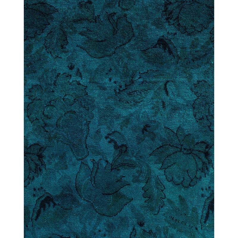 Overton Hand Knotted Wool Vintage Inspired Modern Contemporary Overdyed Blue Area Rug - 6' 2" x 9' 2"