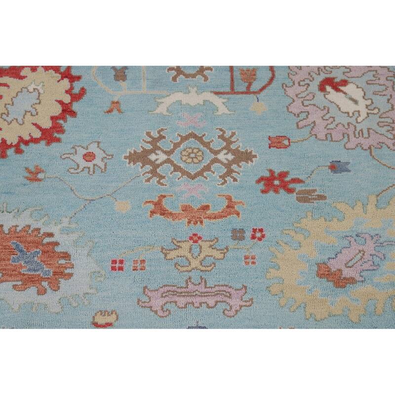 Light Blue Oushak Area Rug Handmade Wool Carpet - 9'0" x 11'9"