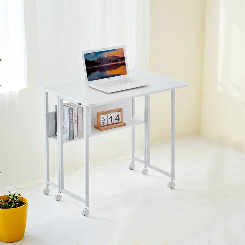 31.5" Foldable Computer Desk for Small Spaces - White