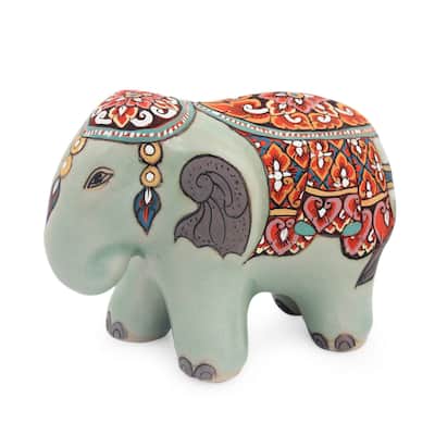 Handmade Royal Thai Elephant Celadon ceramic figurine (Thailand) - 16 x 13 x 12