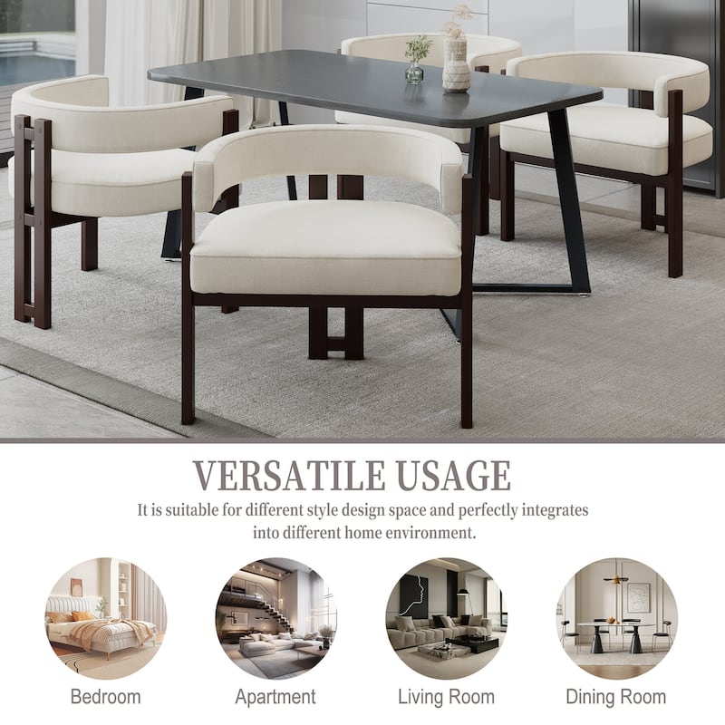 Modern Accent Chenille Upholstered Armchair with Open Back 3 Legs Barrel Dining Chair Comfy Side Chair-Beige