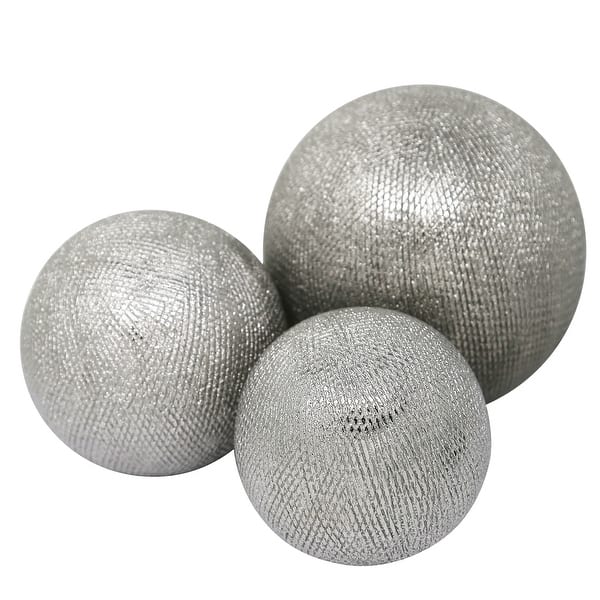 Decorative Ceramic Orbs with Textured Design, Silver, Set of Three