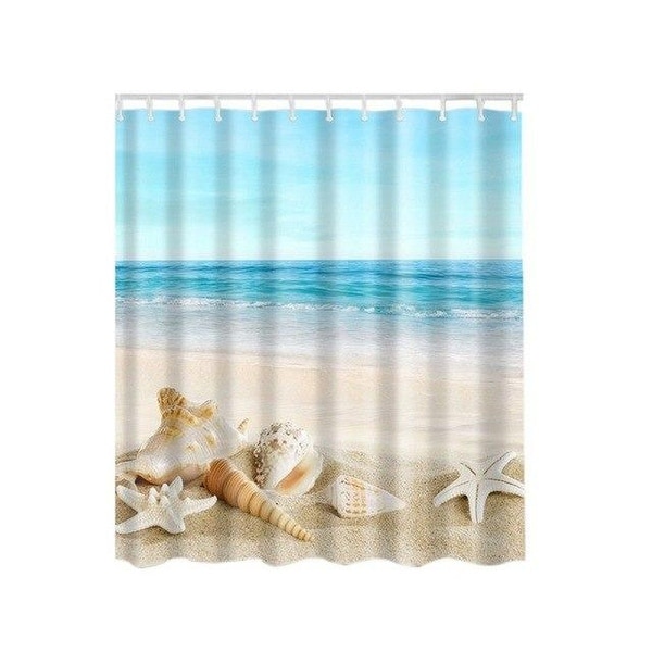 Waterproof Fabric Ocean Sea Beach Shell Shower Shower Curtain Panel with 12 Hook 